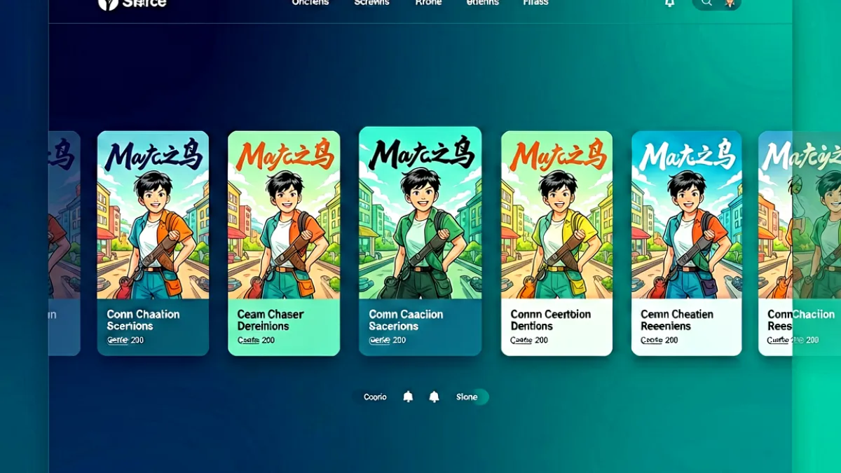 漫画阅读平台首页界面预览：多本色彩丰富的漫画封面整齐排列在网格中，每本封面下方标注标题和标签，整体采用深蓝色与青绿色配色风格